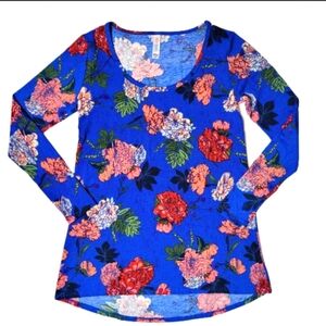 LuLaRoe Floral Long Sleeve Top - Blue and Red